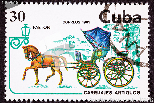 Image of Canceled Cuban Postage Stamp Brown Horse Pulling Fancy Phaeton C