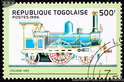 Image of Canceled Togo Postage Stamp Old Italian Railroad Steam Engine Lo