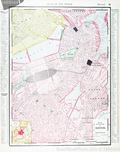 Image of Detailed Antique Street Map Boston, Massachusetts