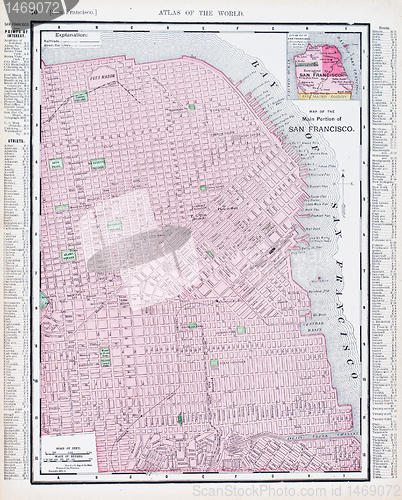 Image of Antique Street Map San Francisco California USA