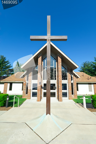 Image of Modern Church A Frame Gabled Roof Metal Cross