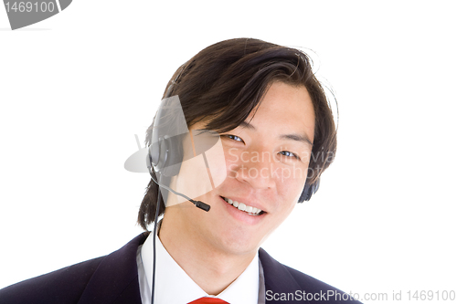 Image of Asian Man Customer Service Representative Head Set