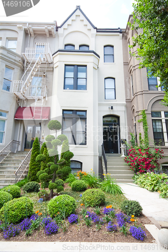 Image of Brick Victorian Row Homes Houses Washington DC Wide Angle