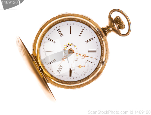 Image of Old Fashioned  Brass Pocket Watch Isolated White