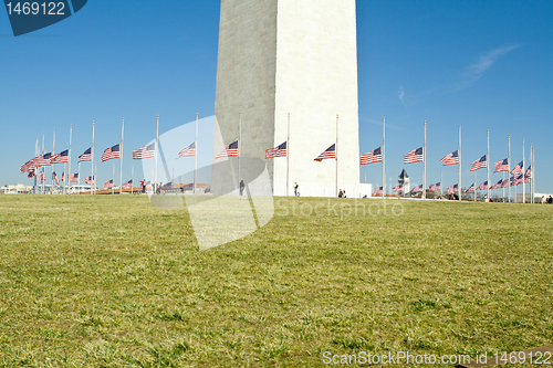 Image of Circle of Flags at Half Mast Washington Monument