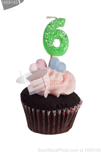 Image of Mini cupcake with number six candle