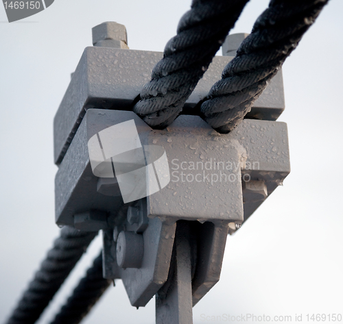 Image of Detail of a suspension bridge. Shallow depth of field.