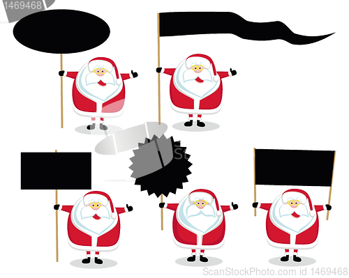 Image of Cartoon Santas holding blank signs. Vector illustration  
