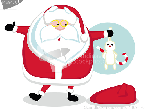 Image of Cartoon Santa holding a rabbit. Vector illustration  