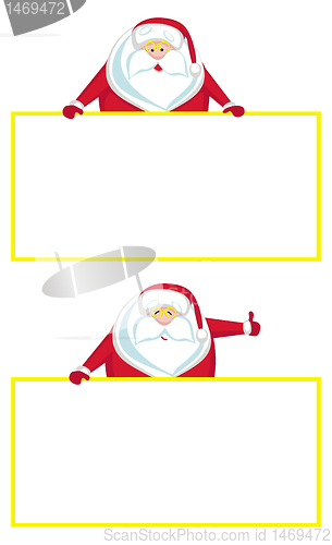 Image of Cartoon Santas holding blank signs. Vector illustration  