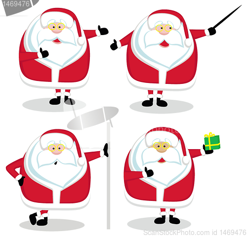 Image of Four Santas in different positions. Vector illustration  