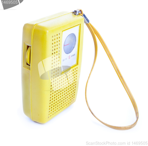 Image of Vintage Yellow Plastic Transistor Radio Isolated on White