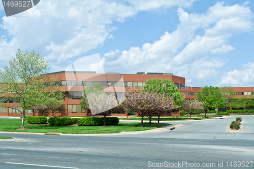 Image of New Brick Office Building Trees Suburban MD USA