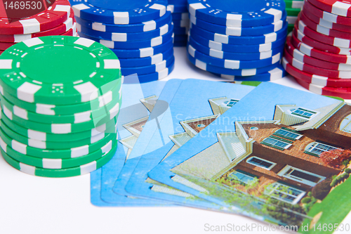 Image of Poker Chips House Playing Cards Isolated Gambling