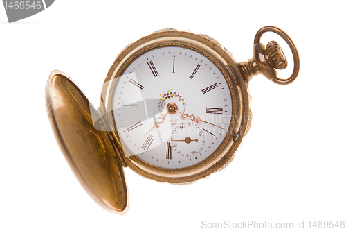 Image of Old Fashioned Brass Pocket Watch Isolated White