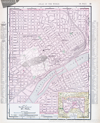 Image of Antique Street City Map St. Paul, Minnesota, USA