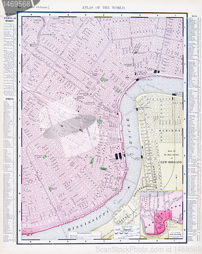 Image of Detailed Antique Street Map New Orleans Louisiana