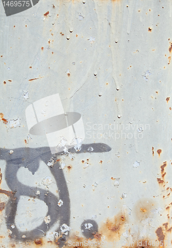 Image of XXL Full Frame Rusty Painted Gray Metal Surface with Graffiti