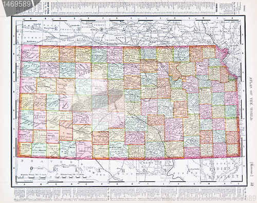 Image of Antique Vintage Color Map of Kansas, USA