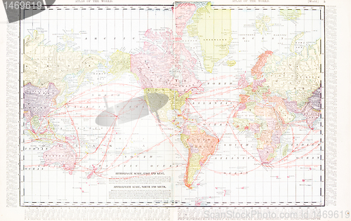 Image of America Centric Antique Vintage Color World Map