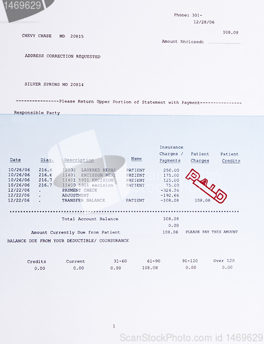 Image of American Medical Bill Mole Procedure Stamped Paid