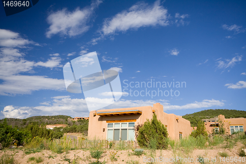 Image of Modern Adobe Home Suburban Santa Fe New Mexico USA