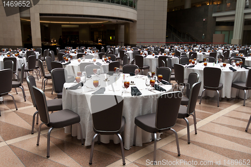 Image of Large Room Set Up for a Banquet, Round Tables