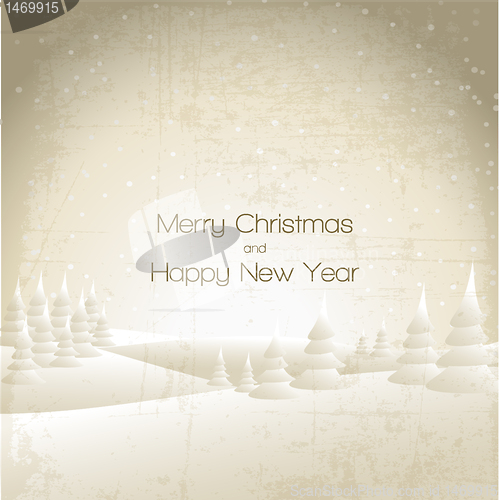 Image of Vector Winter card with golden snowy landscape 