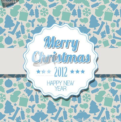 Image of Vector Vintage blue Christmas label