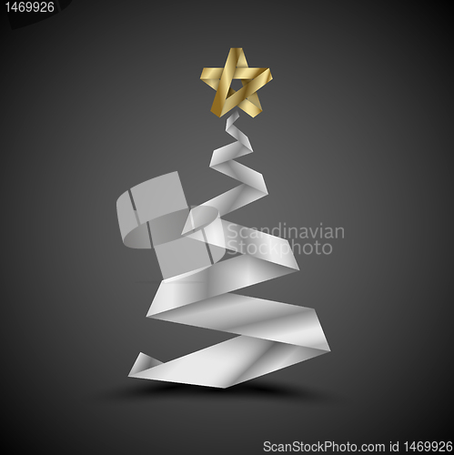 Image of Simple vector christmas tree made from metalic stripe - original new year card