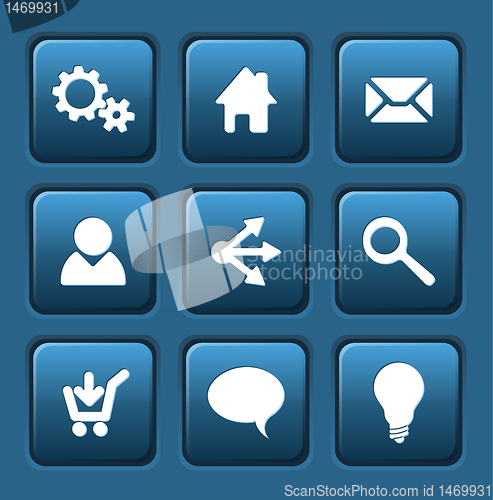 Image of Set of blue vector web square buttons