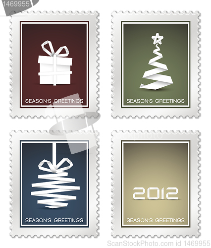 Image of Collection of old vector christmas postage stamps