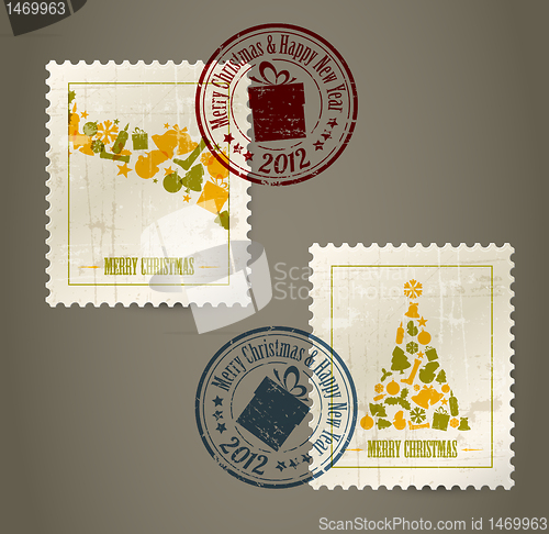 Image of Collection of vector vintage postage stamps