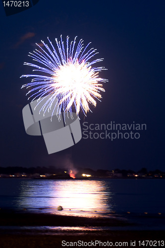 Image of Purple Fireworks Over the Ocean