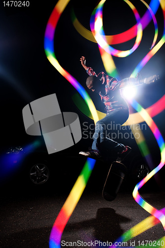 Image of Skateboarder with Abstract Light Trails