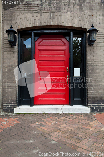 Image of Red Door Old Building Savannah Georgia