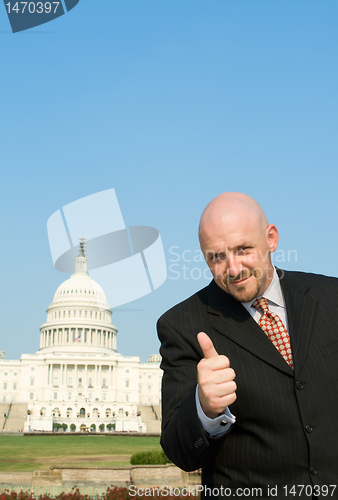 Image of Lobbyist Thumbs Up Caucasian Man US Capitol