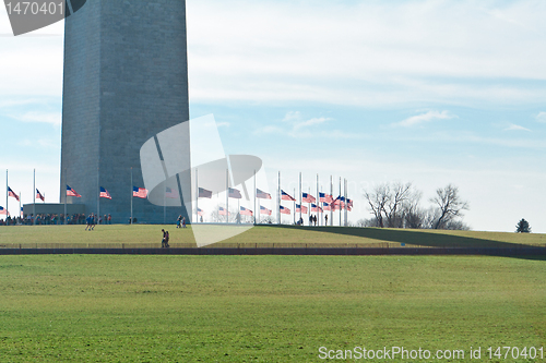Image of Base Washington Monument Surrounded American Flags