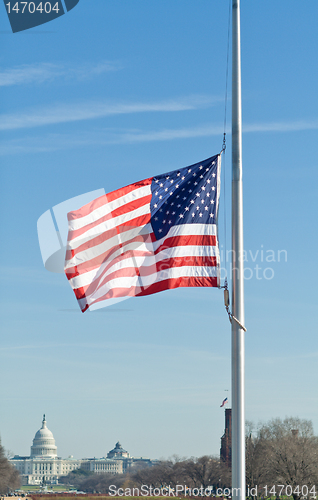 Image of American Flag Half Mast US Capitol Washington DC