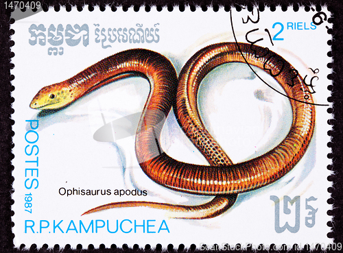 Image of Canceled Cambodian Postage Stamp Sheltopusik, European Legless L