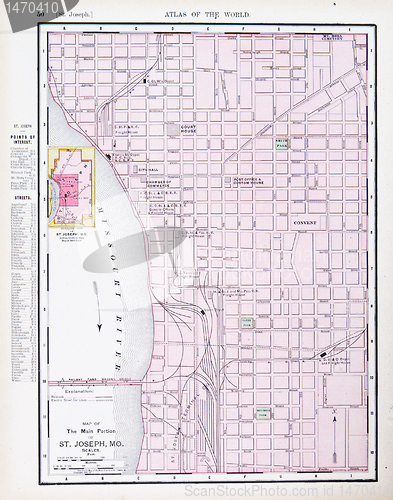 Image of Antique Street City Map St. Joseph, Missouri, USA