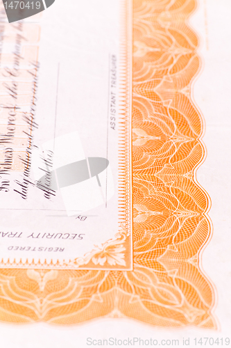 Image of Close-up Corner US Stock Certificate 