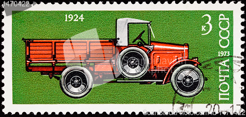 Image of Canceled Soviet Russia Postage Stamp Side View Antique Truck