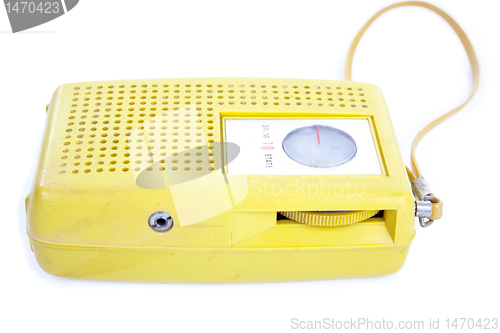 Image of Old Yellow Plastic Transistor Radio Isolated White Background