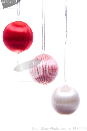 Image of Three Vintage Christmas Balls Hanging Isolated
