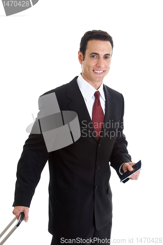 Image of Celebrating Caucasian Man Suit Holding Laptop Isolated White Bac