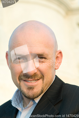 Image of Smiling Caucasian Man Shaved Head Goatee Isolated