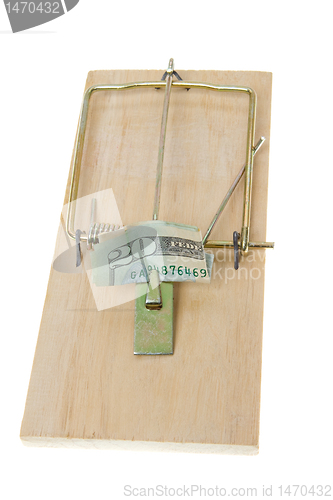 Image of Folded $20 Twenty Dollar Bill Mousetrap Isolated