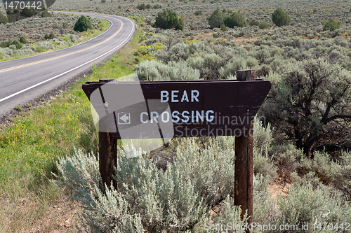 Image of Bear Crossing Sign Road in New Mexico Sagebrush