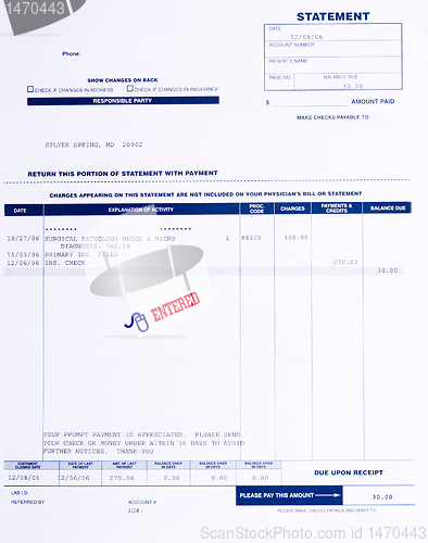 Image of USA Medical Bill Pathology Service Marked Entered